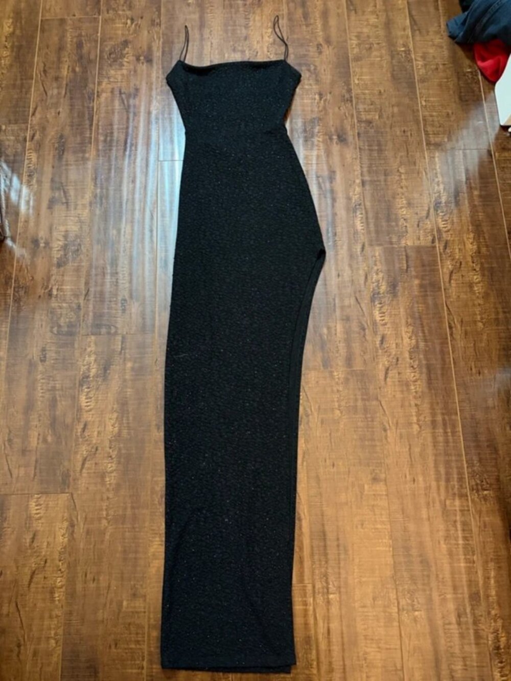 Windsor Black Sparkle Maxi Slip Dress with Side Slit